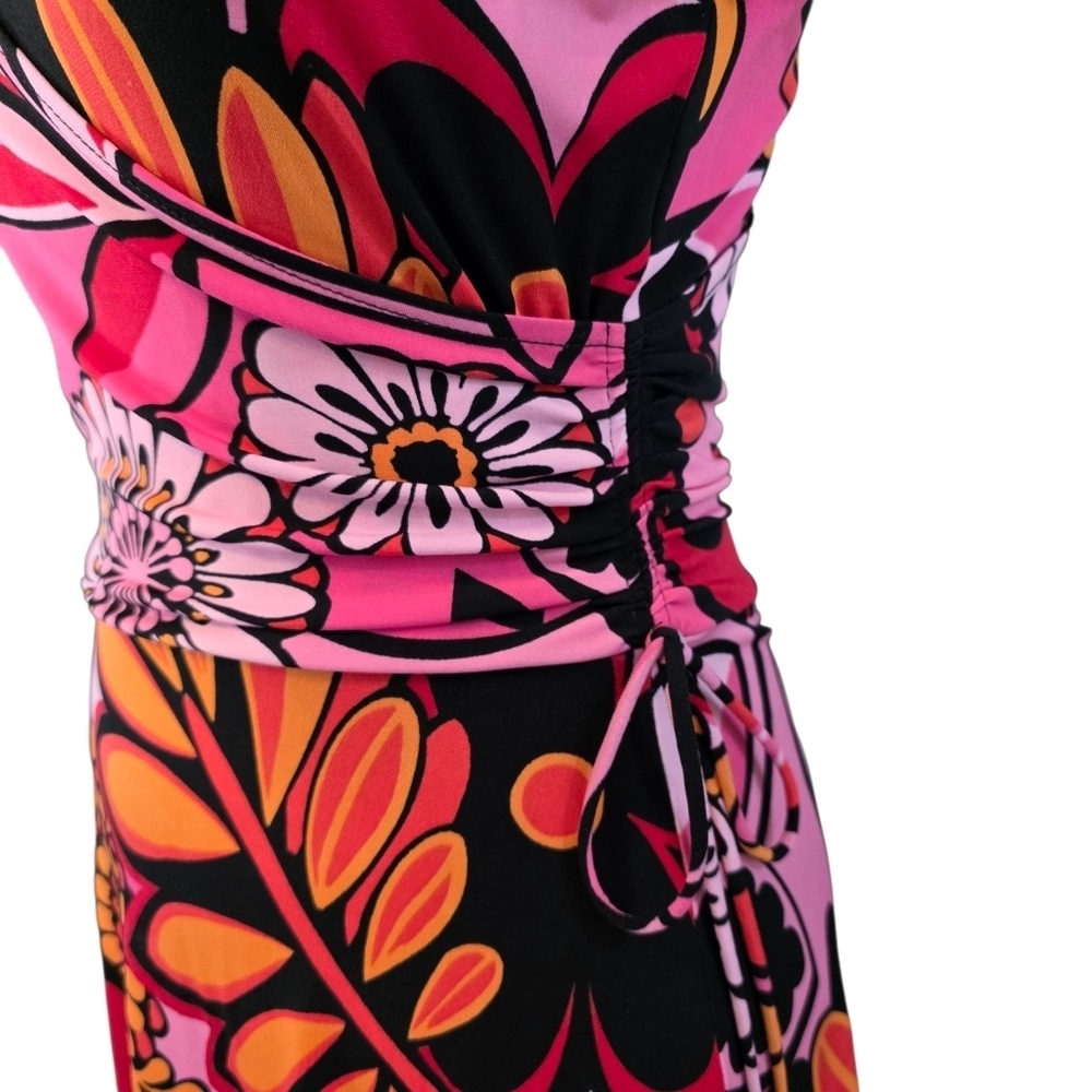 🌺 LIZZATTI Slinky Flowy Floral Wrap Dress Size 4 | Retro 90s Y2K Bold Print 🌺 - Picture 3 of 9